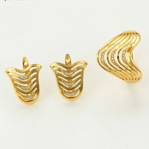 18K Gold Plated Luxury Earrings & Ring Set Size 8